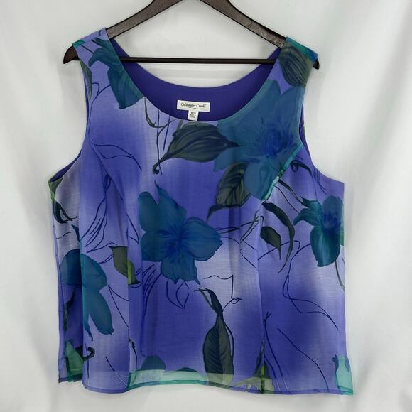 Coldwater Creek 3 Pc Set Purple Teal Floral Size 20 Pants, Cami, & Sheer Jacket - Picture 2 of 16